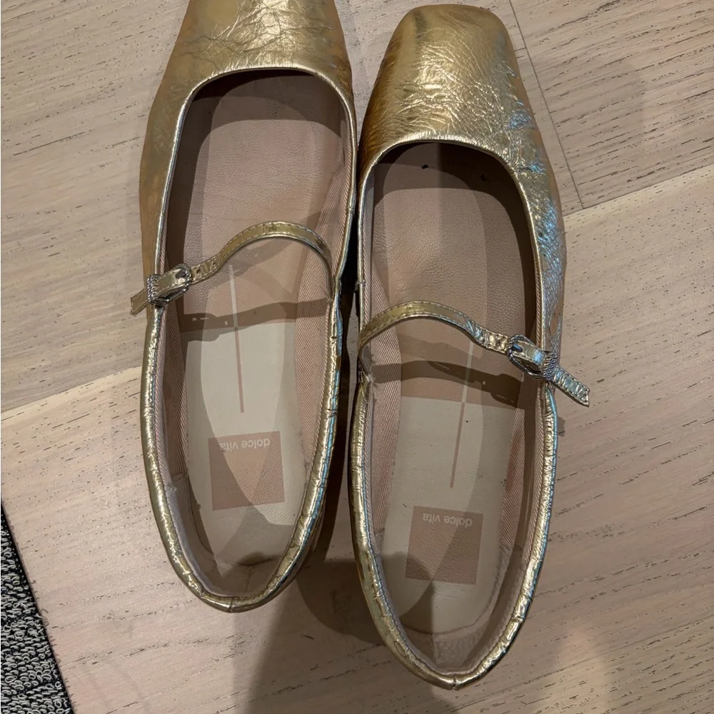 Gold Metallic Mary Jane Flats - Women's Ballet Shoes